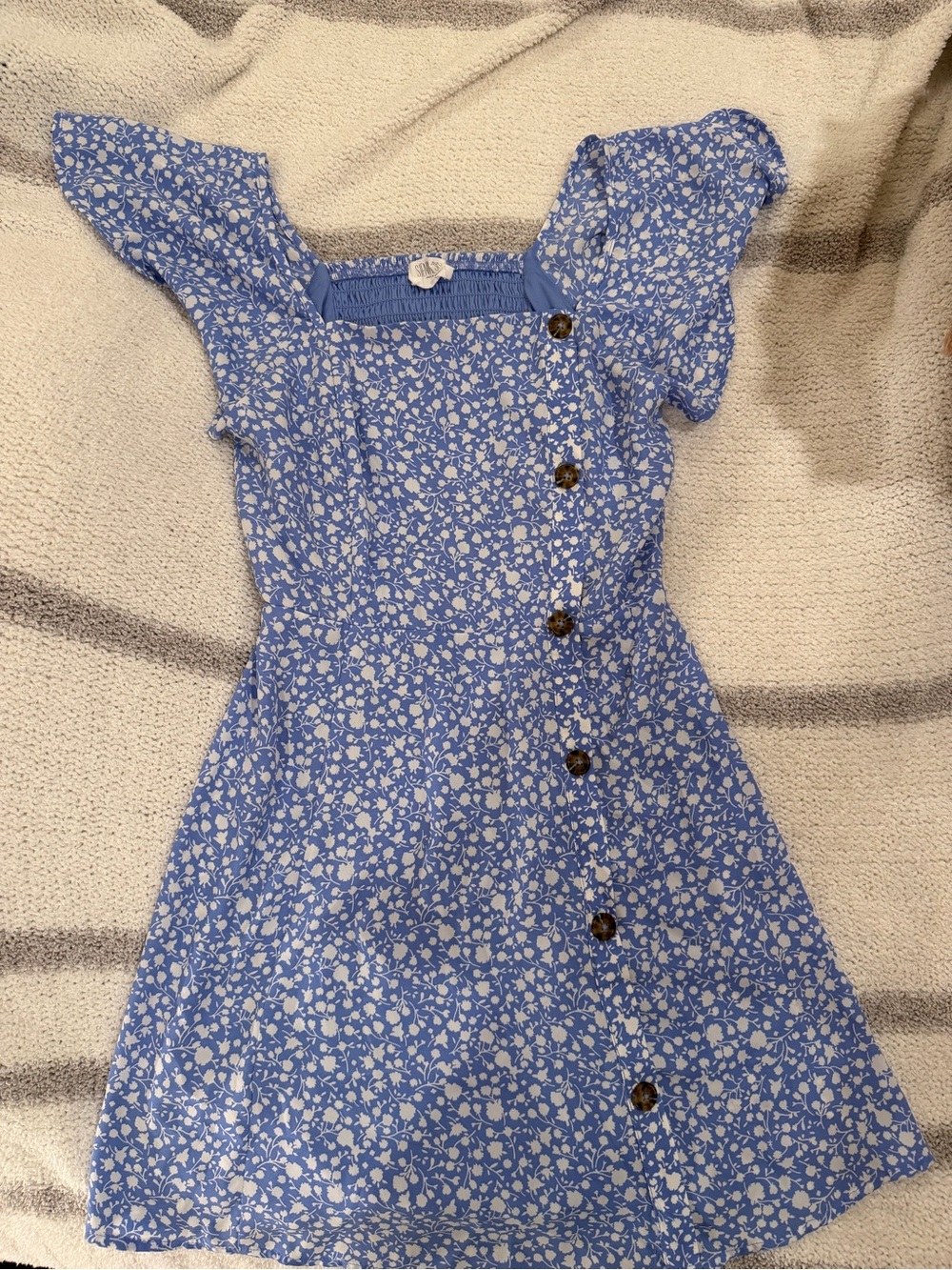 Sienna Sky Blue Floral Button-Down Flutter Sleeve Dress